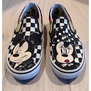 Vans Disney Mickey Minnie Mouse Checkerboard Flame Slip On Shoes Womens 7 M 5.5